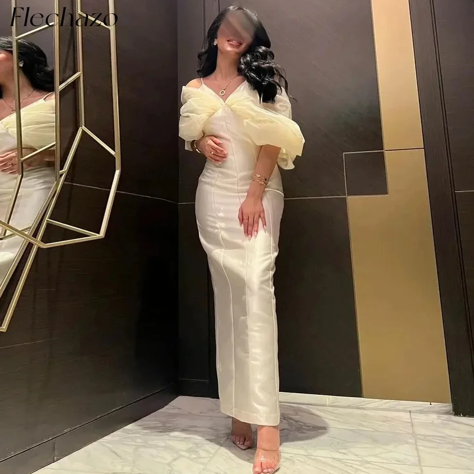 

Flechazo White Evening Dresses Spaghetti Off Shoulder Straight Elegant Formal Occasion Dress For Women 2024 vestidos para mujer