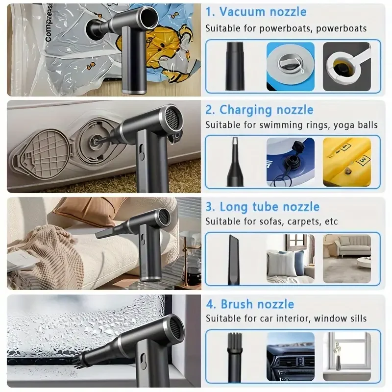 MINI Compressed Air Duster Cordless Dust Blower Rechargeable Vacuum Cleaner Electric Air Pump Portable For Computer Keyboard Sof