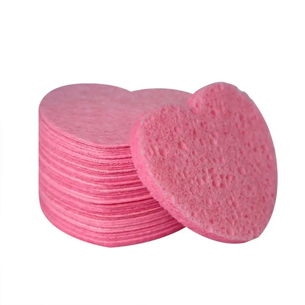10 Pieces Pink Cosmetic Puff 7mm Natural Makeup Remover Tool Heart Shaped Face Washing Cleansing Sponge Compressed Sponge Travel