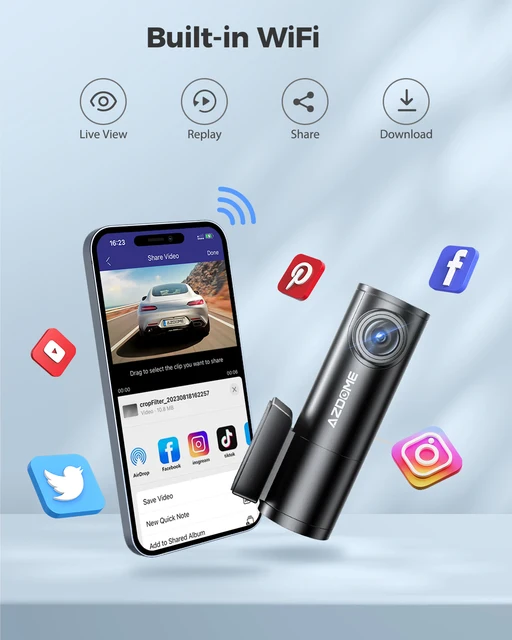 AZDOME Dash Cam 1296P WiFi Dash Camera for Cars Voice Control Dashcams Night Vision Loop Recording G-Sensor 24H Parking Monitor