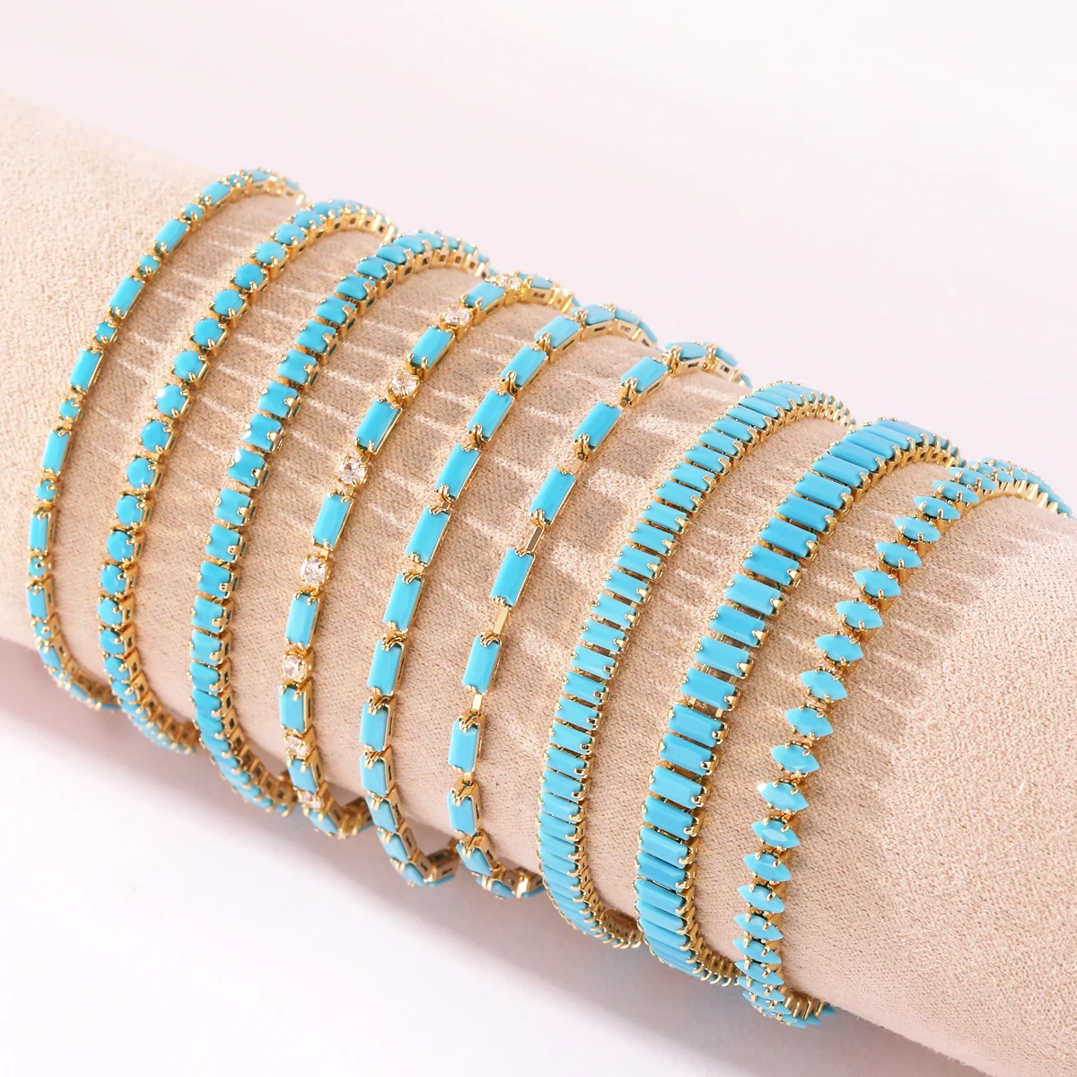 Hochwertige Modische Einfache Blaue Türkis-CZ Gestapelte Tennis-Armbänder für Damen und Herren Nischendesign Perfektes Schmuckgeschenk Großhandel