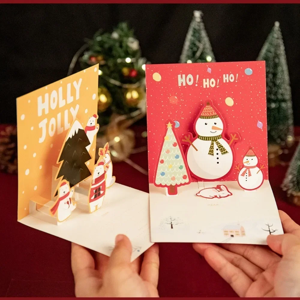 Greeting Cards 5/1PCS 3D Pop UP Christmas with Envelope Friend Family Blessing Postcard Birthday New Year Christmas Decoration