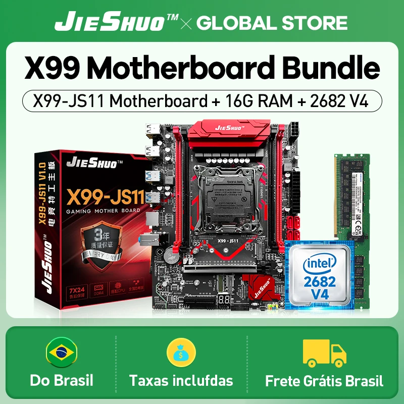 JIESHUO X99-JS11 Placa-Mãe com Intel Xeon E5 2682 V4 e 16GB DDR4