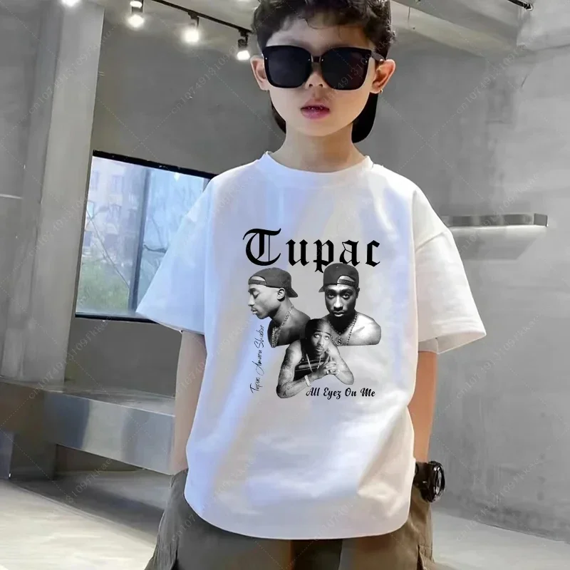 Tupac 2pac Rapper Thug Life Hip Hop Fashion Kids T-shirt Baby Boys Girls Clothes Summer Children Cotton Short Sleeve T Shirt Top 2