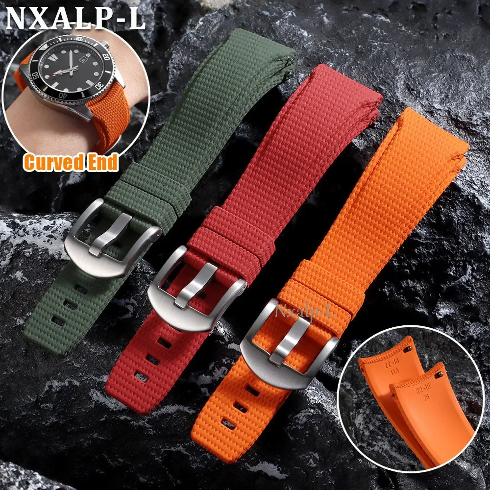 Premium Curved End Waterproof FKM Fluororubber Watch Strap with Quick Release - Available in 20mm, 21mm, 22mm Sizes