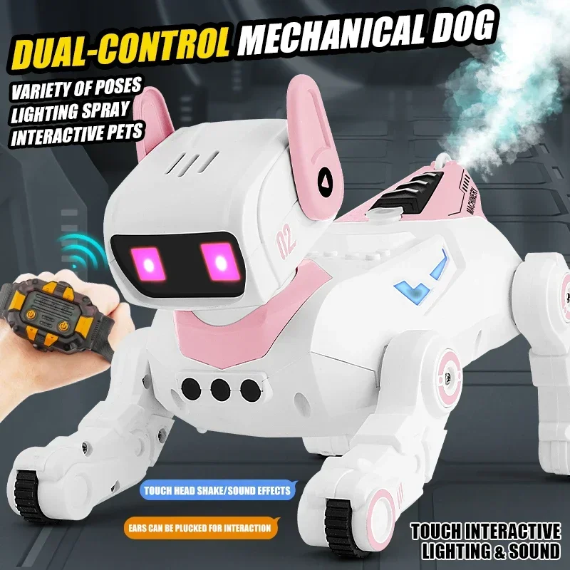 Interactive Remote Control Robot Dog 2.4G 4Wd Remote Control Mechanical Dog with Light Sound Spray Electric Animal Pet for Kids