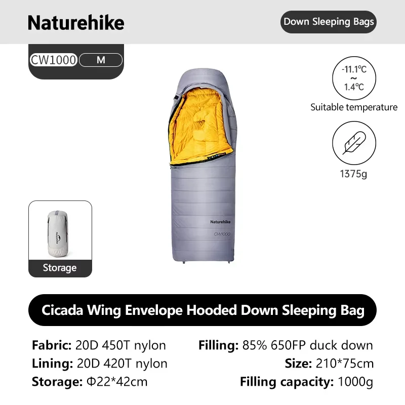 Naturehike CW400 CW700 寝袋軽量ダックダウン冬厚く暖かい超軽量屋外