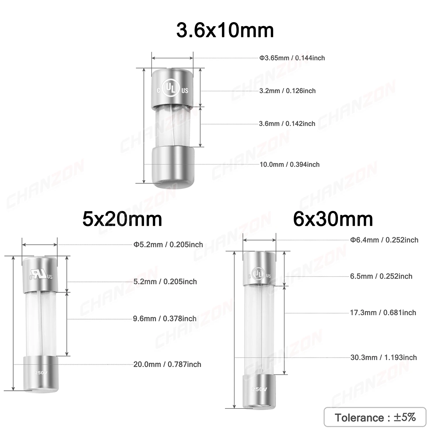 Tube Fuses Glass Fuse Kit 3.6x10 5x20 6x30 Fast Slow Blow, 0.5A-15A, 125V 250V, 5x20mm Assortment