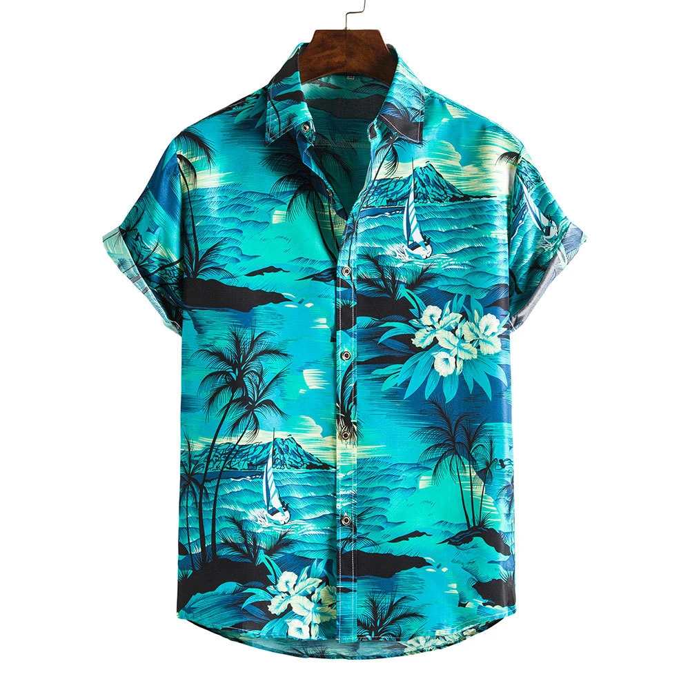 Hawaiian Mens Coconut Casual Colorful Floral Shirt Printed Fashion Vacation Beachwear Streetwear Short Sleeve Plus Size 6