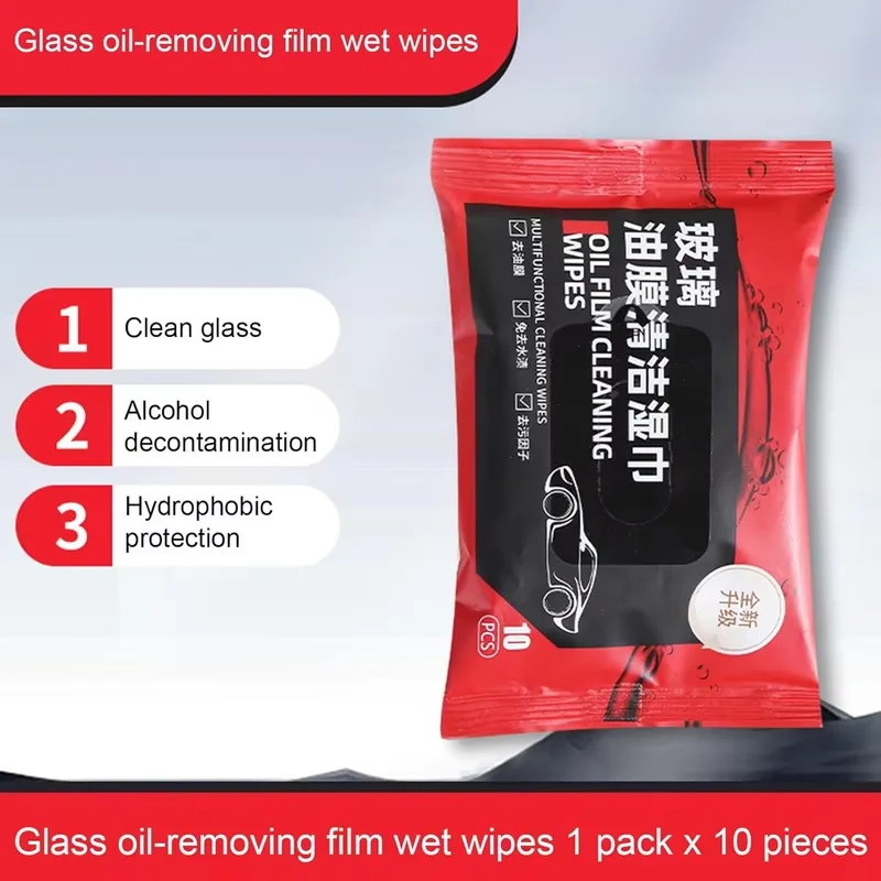 10Pcs Car Glass Oil Film Removal Wipes Car Window Glass Oil Film Remover Oil Film Cleaning Wipes Glass Windshield Cleaning Wipes 5