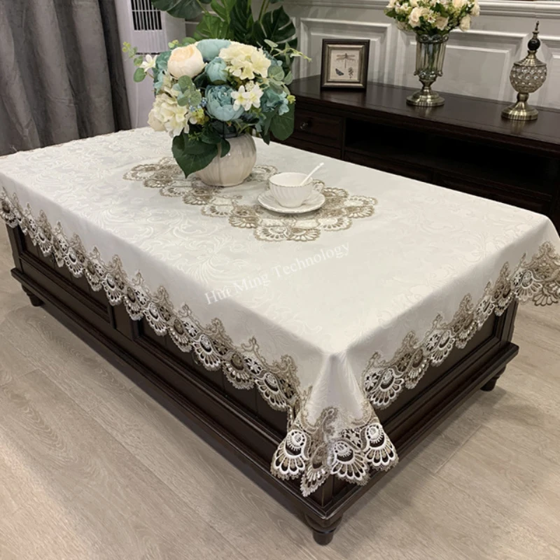Nappe En Dentelle DECOPOTS 152x305 Cm - Lin Élégant Pour Tables Rectangulaires 10-12 Personnes