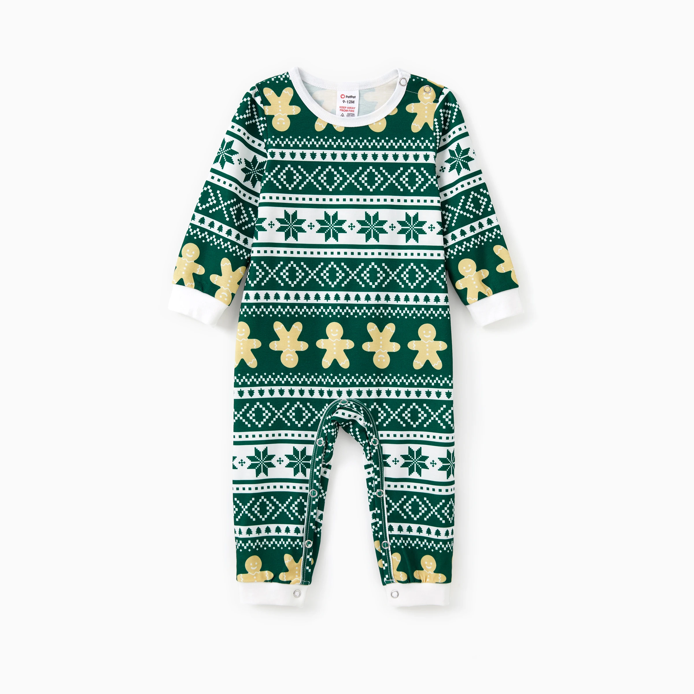 Pijama navideño a juego con diseño de copos de nieve y hombrecito de jengibre de PatPat (resistente al fuego)