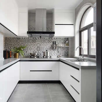 ตู้ครัวสีขาวแบบใหม่ปี 2025 ขนาดสั่งทำได้ คุณภาพสูง ดีไซน์เรียบง่าย รับออกแบบตู้ครัวทั้งหลัง 1