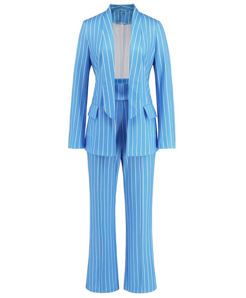 2023 New Fashion Hot Selling Women's Striped Small Suit Coat+Straight Leg Wide Leg Pants Suit Two Piece Set