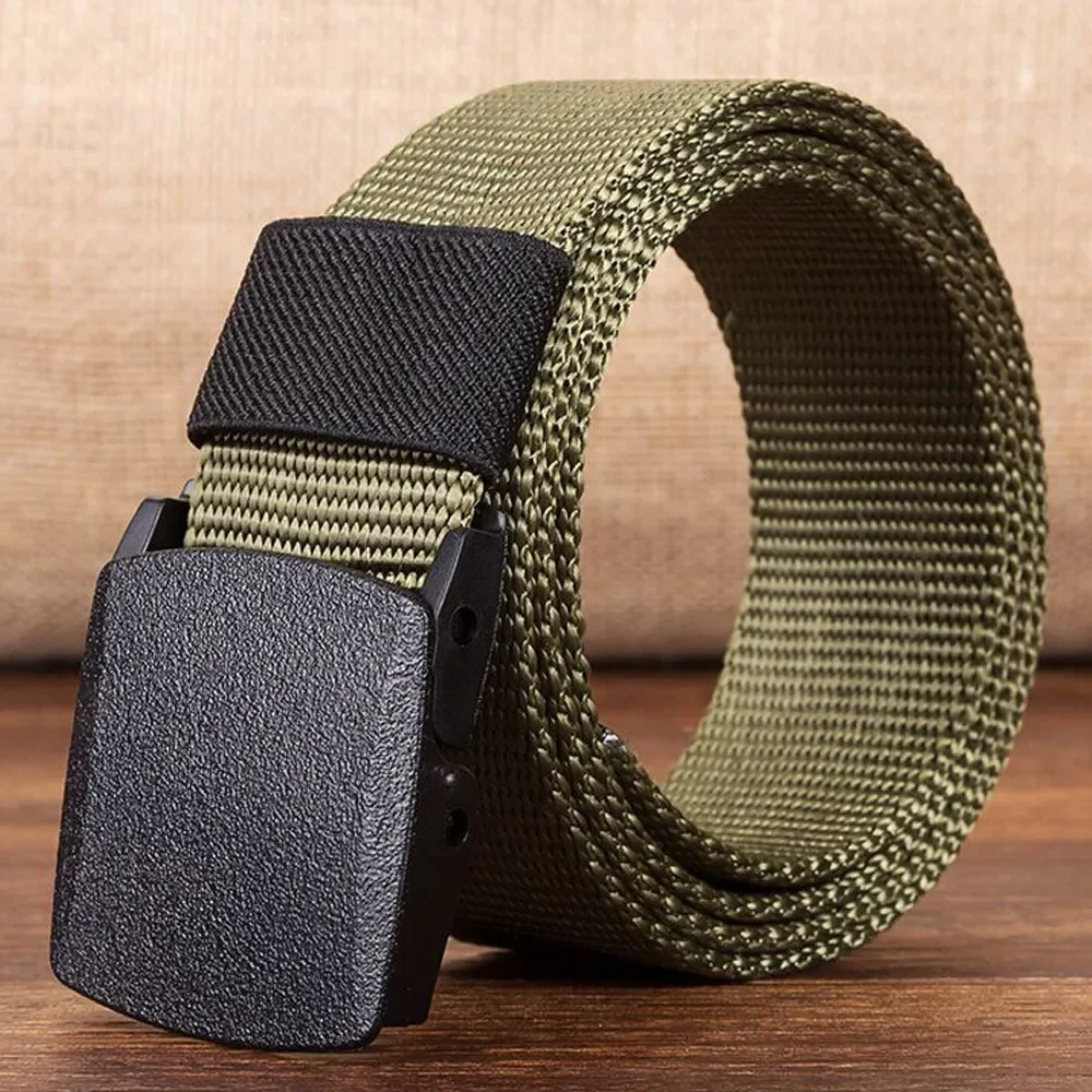 

Men'S Casual Fashion Tactical Belt Plastic Automatic Buckle Youth Students Belt Outdoor Sports Training Strap
