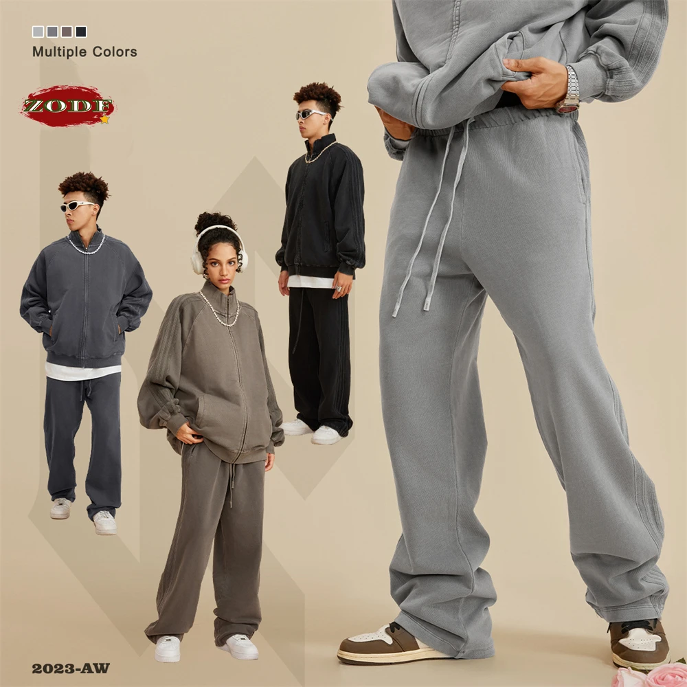 ZODF 2023 Autumn Winter Men Washed 450gsm Pants Unisex High Street Oversized Straight Trousers Streetwears HY0626 2