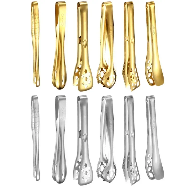 Gold Stainless Steel Kitchen BBQ Tongs Multi Styles Bread Salad Clip Steak Cooking Frying Spatula Serving Clamp Cooking Utensils