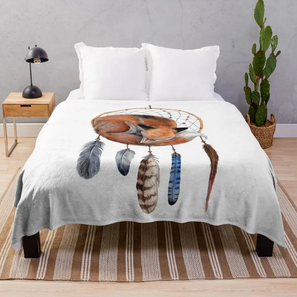 

Fox Dreamcatcher Throw Blanket bed plaid Thermals For Travel Flannel Blankets