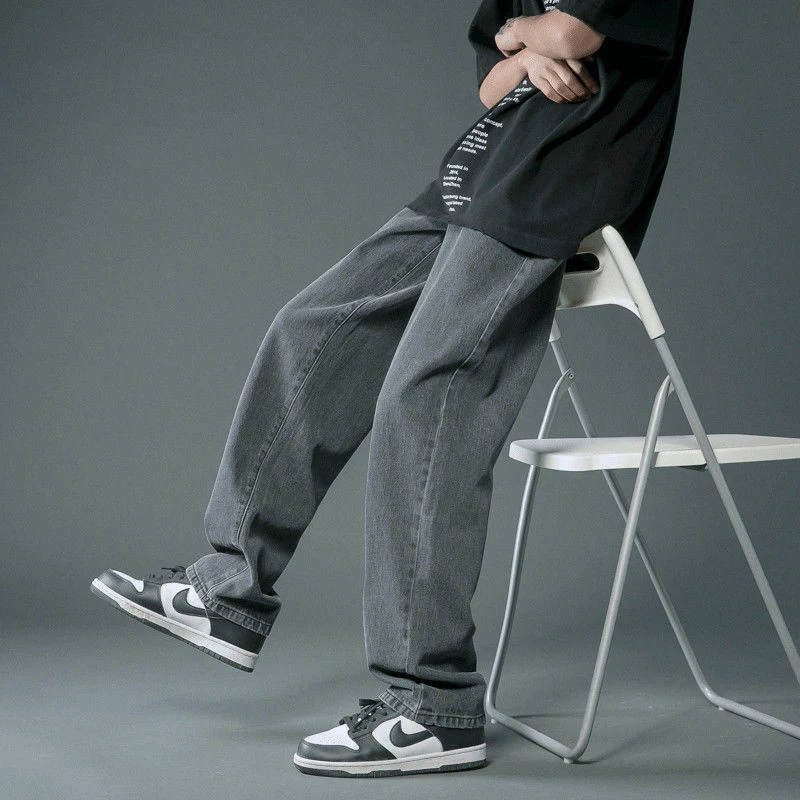 New Summer High Street Casual Classic Baggy Jeans Pants Men's Korean Fashion Hip Hop Denim Straight Wide Leg Trousers Pantalones