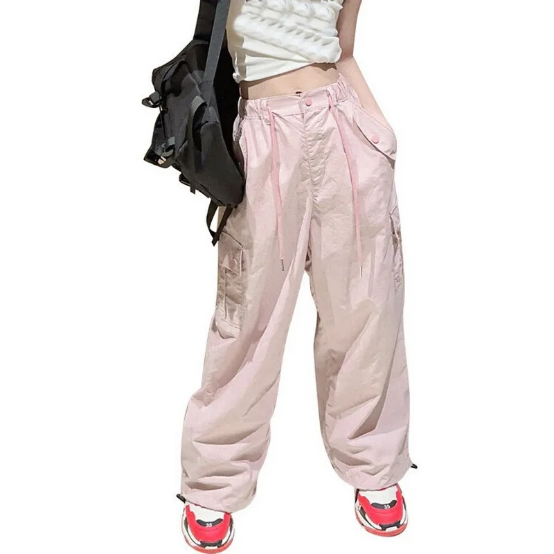 

Girls Loose Casual Cargo Pants Fashion Korean Street Style Hip Hop Trousers Wide Leg Pants with Belt for School Vacation Daily
