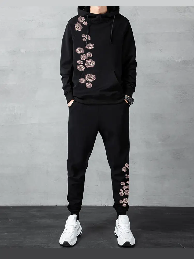 

2024 Ladies Hoodies Suit Sportswear Sweatshirt+ Pants Fleece Printed Rose Designer Trend Pullovers Sets Men And Womens Tracksuit