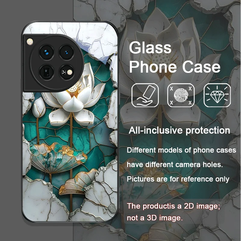 Elegant Flower Marble Texture Tempered Glass Phone Case