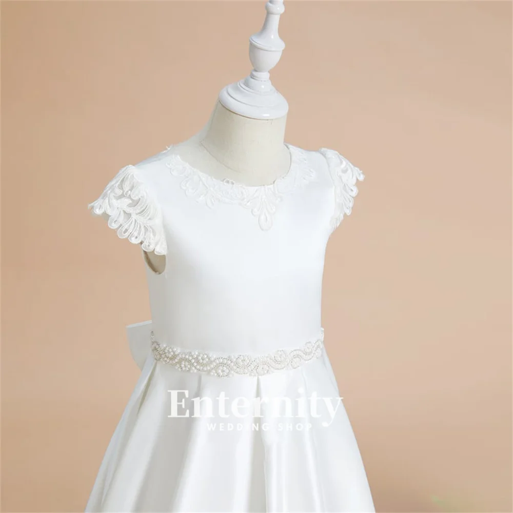 Flower Girl Dresses A Line Scoop Neck Boho Girls Elegant Dresses Floor-Length Satin Lace Wedding Dresses Vestidos Para Niñas