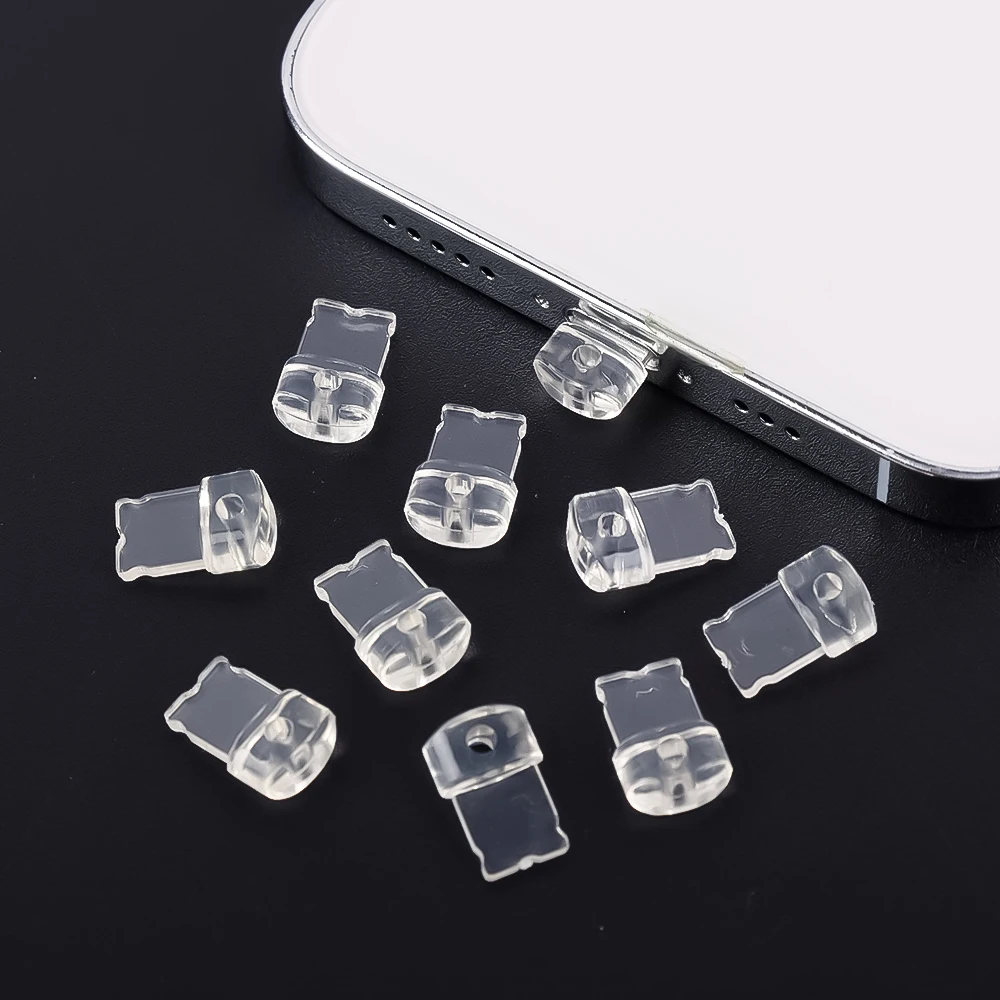 1/10pcs Diy Anti Dust Plug Transparent Charge Port Dust Plug For Iphone Type C Android Plug Stopper Protection Cap Phone Pendant
