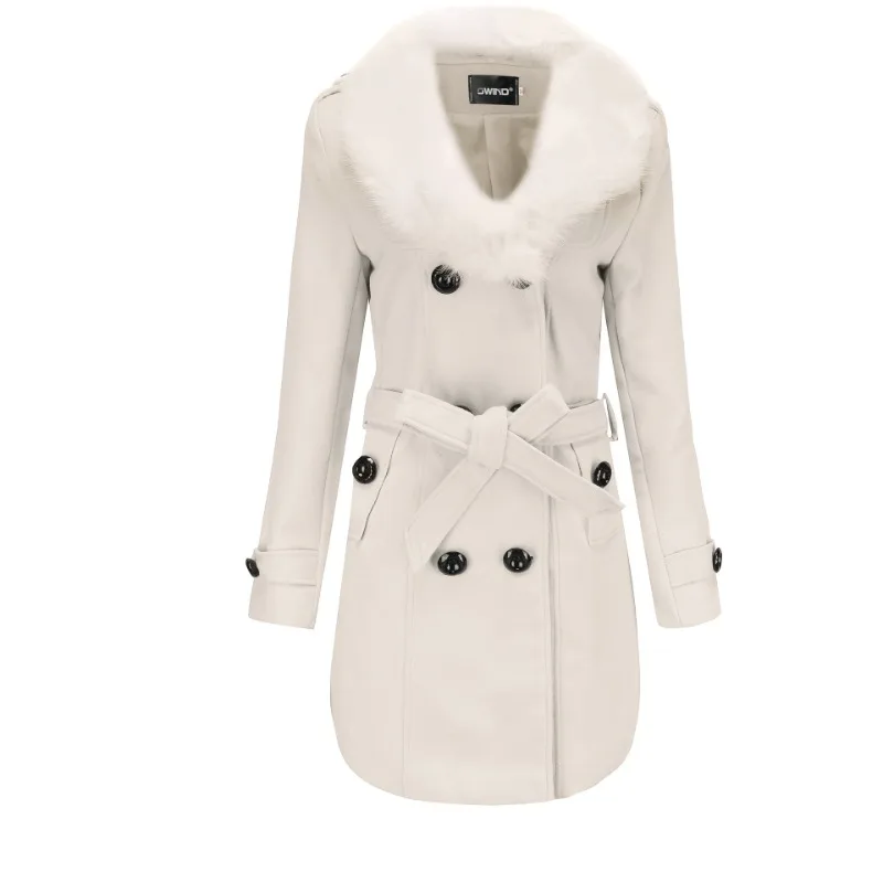 Winter Women Fashion Big Fur Collar Double-Sided Woolen Coat Female Long Double-breasted Slim Fit Large Size Pure Color Outwear