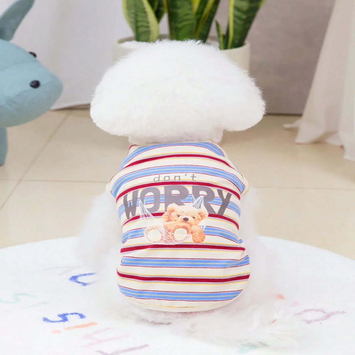 Pet Swing Bear Print Red Striped Vest Cat and Dog Cute Animal Theme Pet Clothing