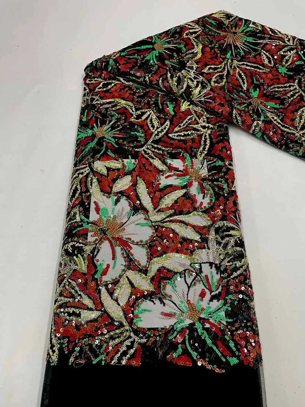 

African Lace Fabric Free Shipping Nigerian Party Embroidery Sequins Sewing Banquet Prom Dress Skirt Fashion Trimming By The Yard