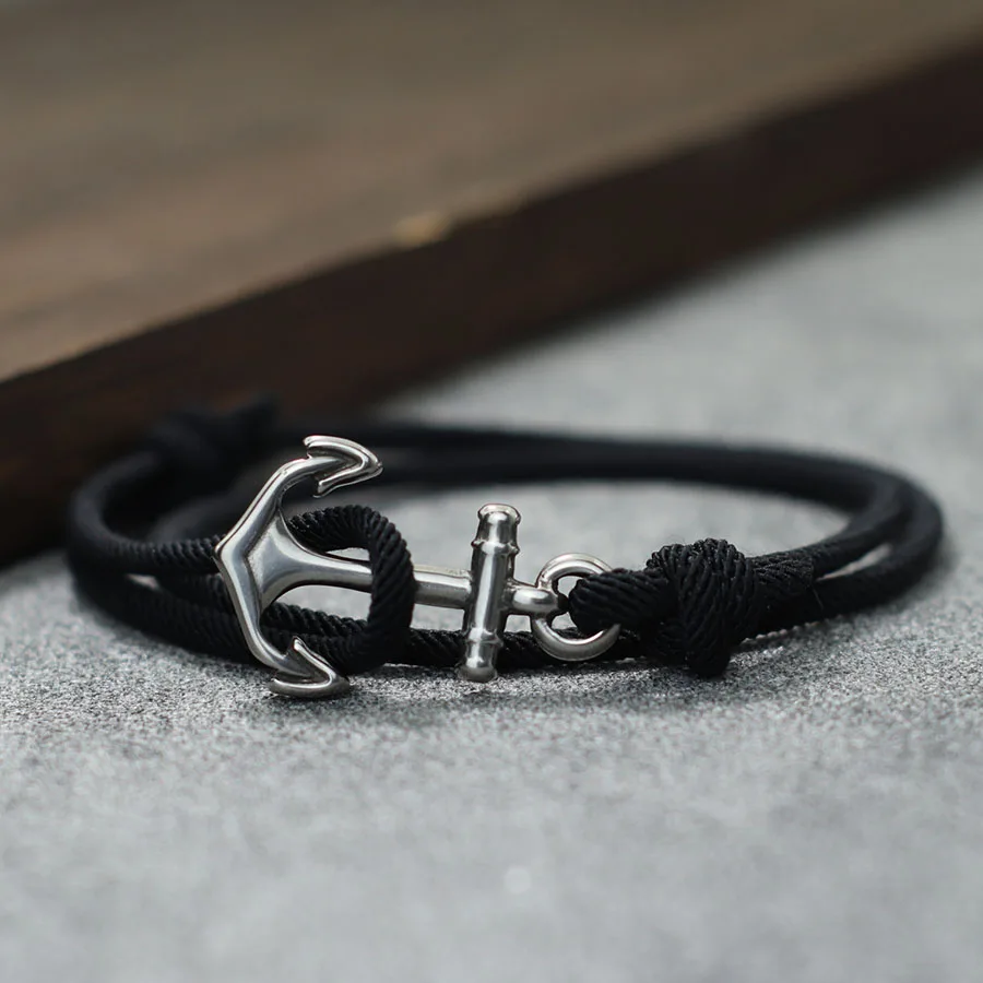 Men Anchor Nautical Adjustable Thin String Bracelet
