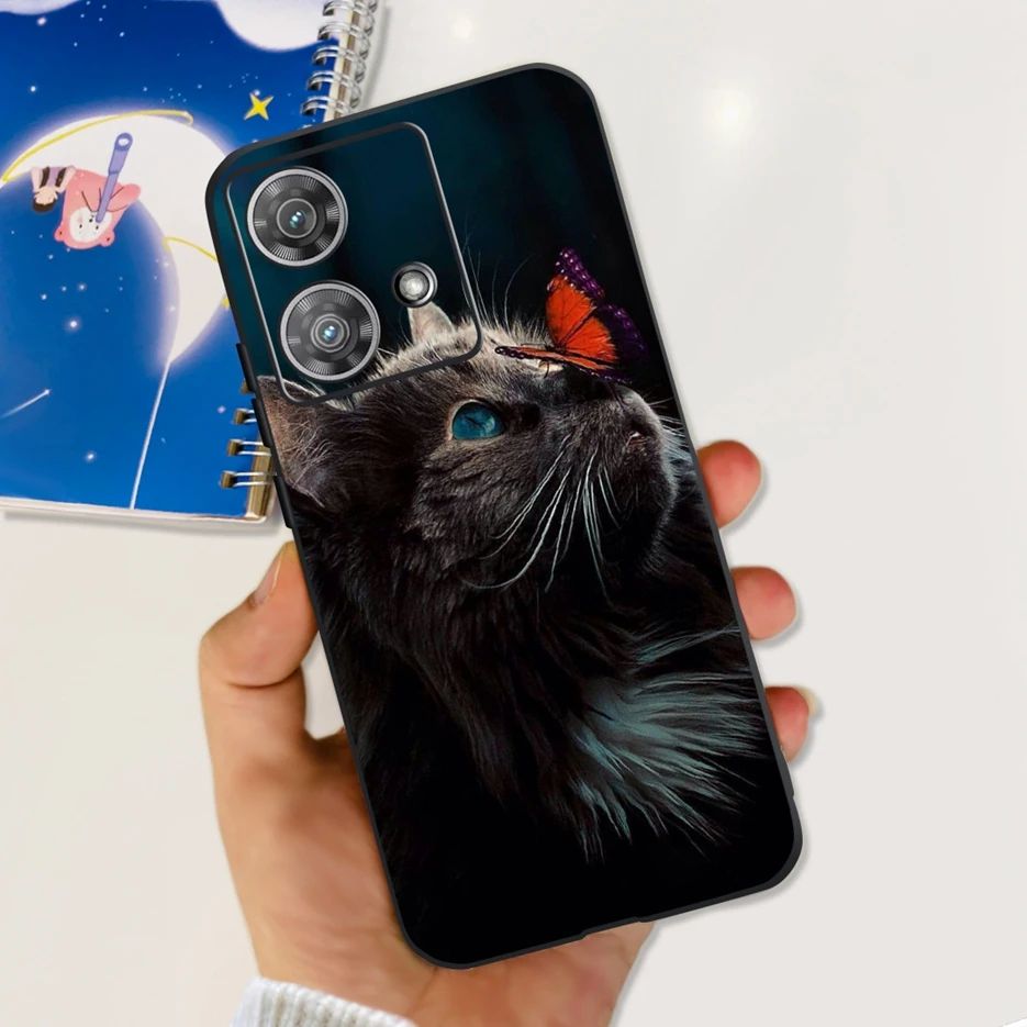Cute Cat & Butterfly Soft Silicone Phone Case for Motorola Edge 40 Neo - Stylish Protective Back Cover