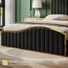 Queen Size Bed Frame, 61.4" High Headboard Platform Bed Velvet Upholstered with Gold Trim & Footboard/Wooden Slats 4