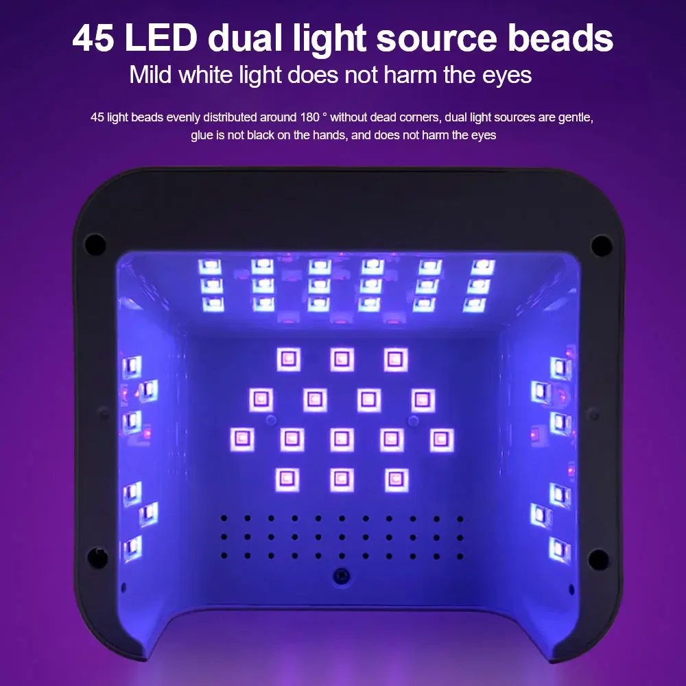 45LED UV 네일 램프 고출력 네일 드라이어 LCD 스마트 스크린 젤 경화 건조 램프 탈착식 베이스 페디큐어 도구 (가정용)