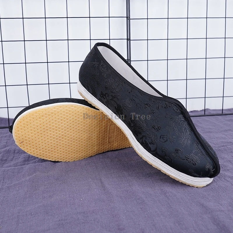 Handmade Chinese Traditional Cloth Shoes Men's Summer Chinese Black Dragon Pattern Martial Arts Men's Cloth Shoes a001