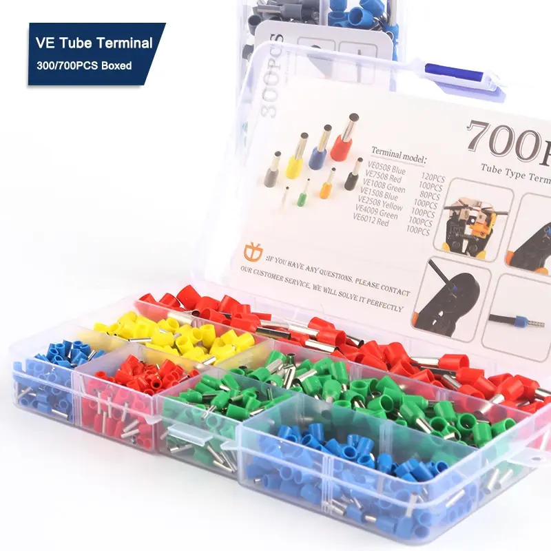 Wire Connectors 700pcs European Type Tube Terminals Wire Connector Crimper Cable Electrical Pressure Connection Ring Cold Crimp Terminals