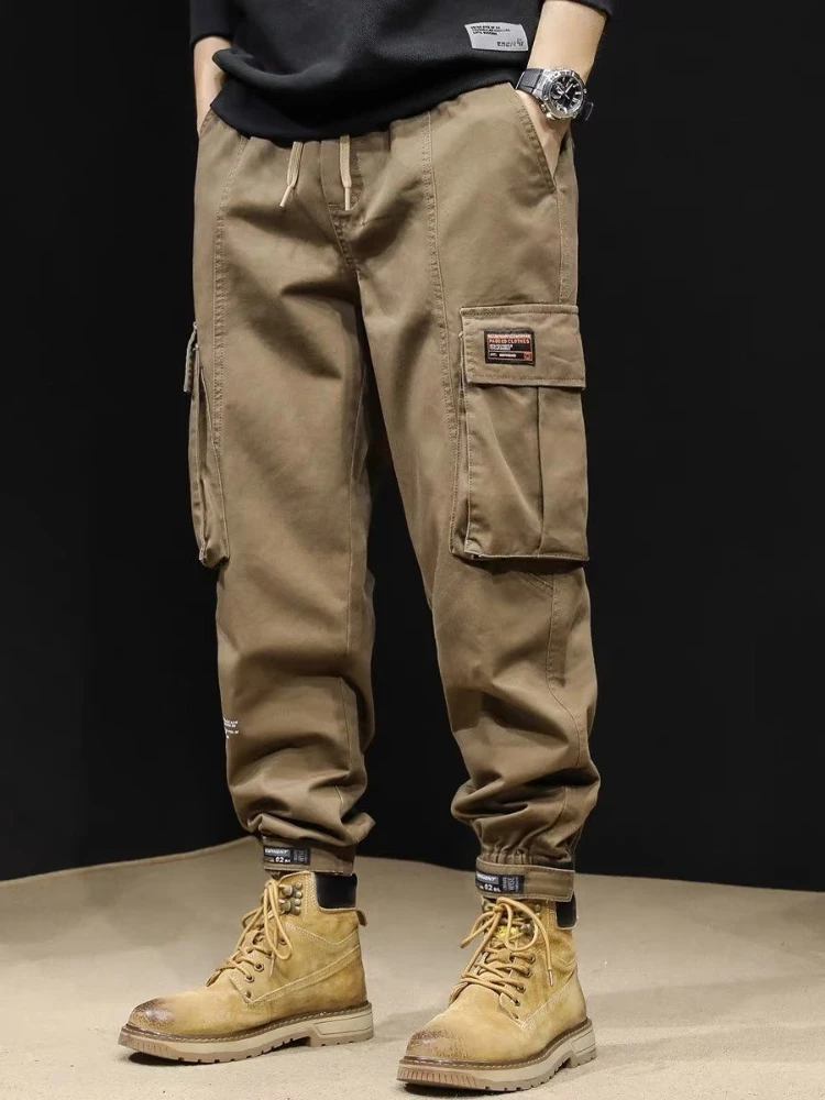 

Japan Style Streetwear Men Cargo Pants Loose Vintage Casual Pants Balck Length 9 Part Trousers Harajuku Fashion High Street