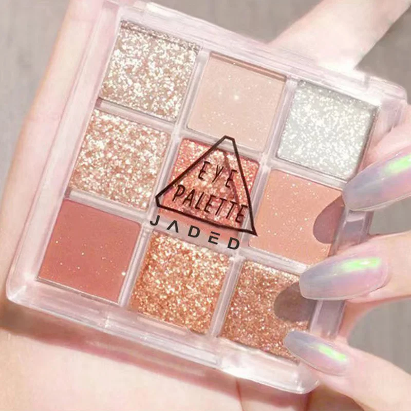 Snow Sequin 9-Color Eye Shadow Palette Glitter Snowflake Diamond Pink Eye Shadow Korean Charming Contour Eyes Make Up Palette 3