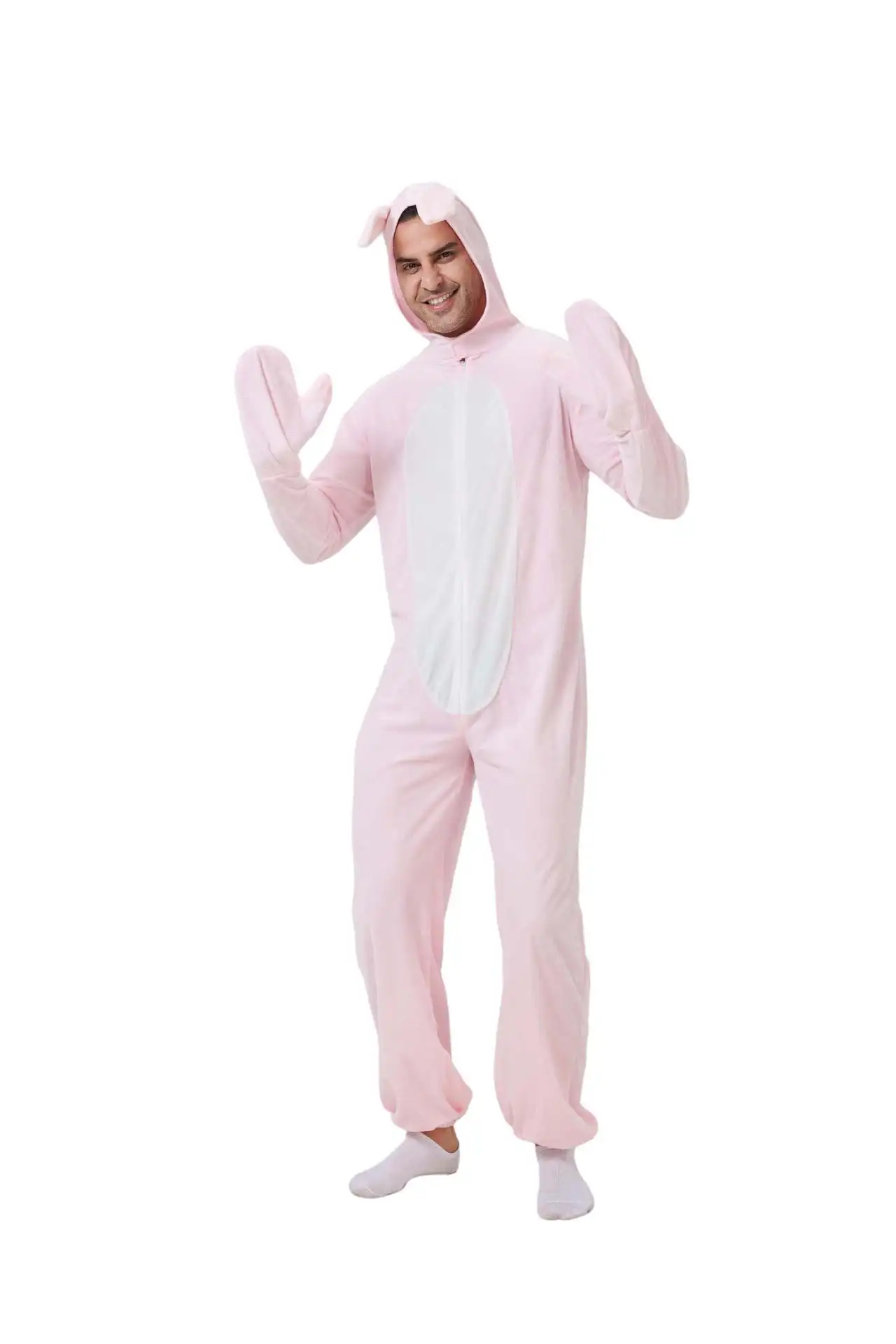 Pink Bunny Adult Onesie Animal Cosplay Jumpsuit Men's and Women's Christmas Easter Party Costume