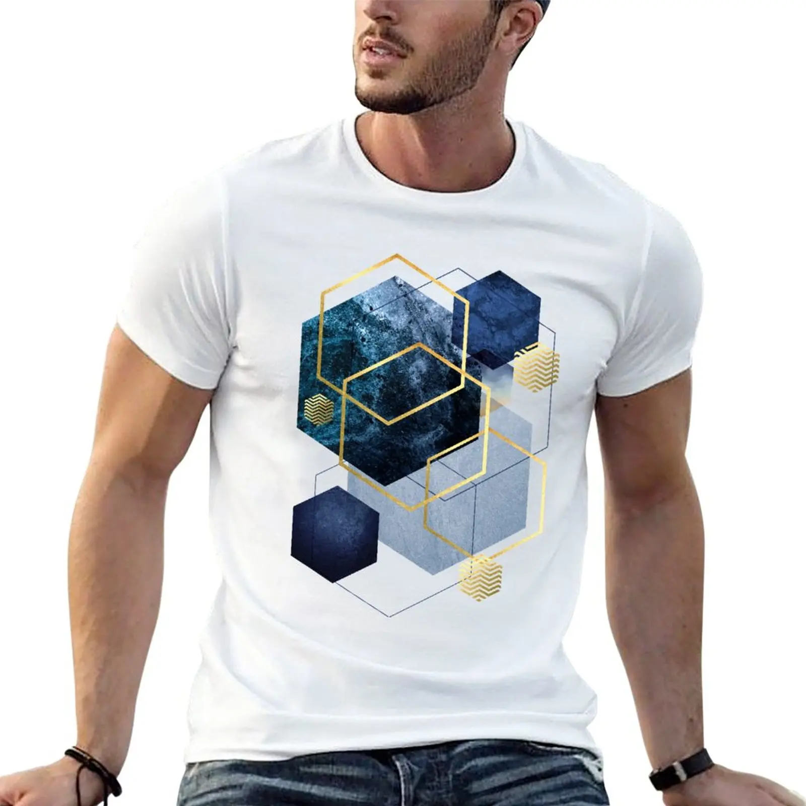 

New Navy and Gold Geo T-Shirt graphic t shirt vintage clothes mens t shirts casual stylish