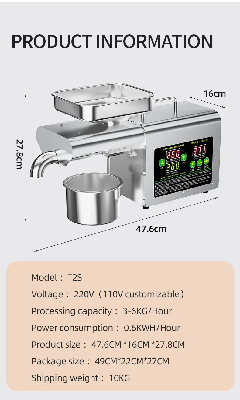 DIVEDEER T2S Haushalts- und Gewerbe-Ölpresse Hocheffiziente Multifunktions-Energiesparende Leise Maschine für Erdnüsse und Sesam – Detail 11