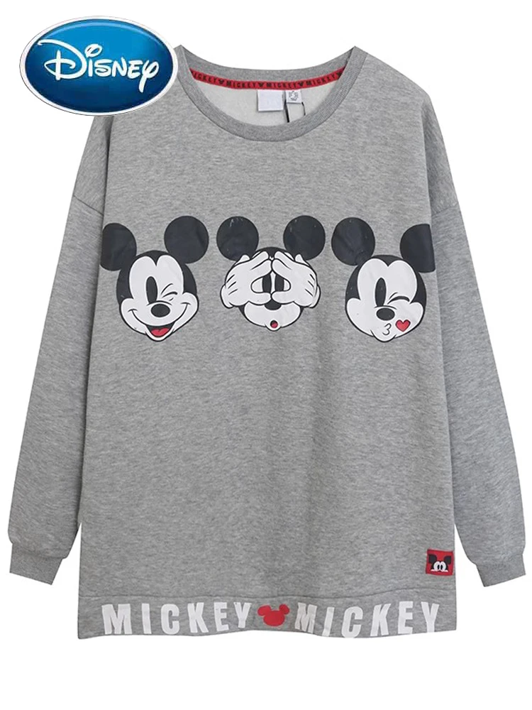 

Disney Sweatshirt Mickey Mouse Cartoon Print Long Sleeve Cute Women O-Neck Pullover Jumper Fleece Gray Tee Tops Femme Streetwear