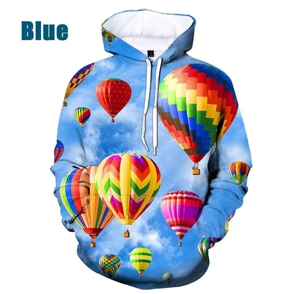 Women and Men Colorful Hot Air Balloon, 3D Print, Casual, Sporty