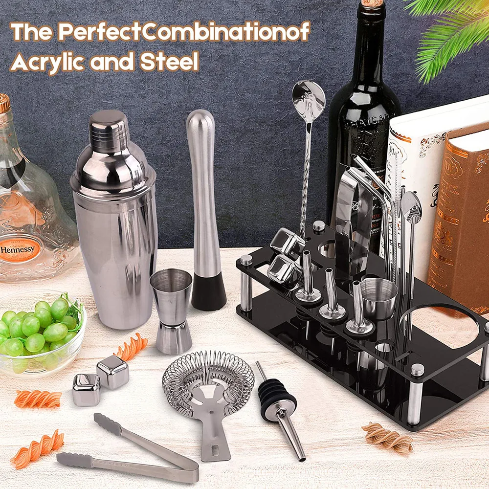 550/750ML Cocktail Shaker Bartender Mixer Kit 1-20Pcs/set Stainless Steel Bar Set Drink Tool With Wine Stand Party Birthday Gift