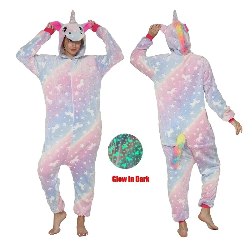 Adults Panda Pajamas Unicorn Onesie Women Sleepwear Lion Nightwear Mens Overalls Winter Animal Kigurumi Cosplay Hooded Pyjamas