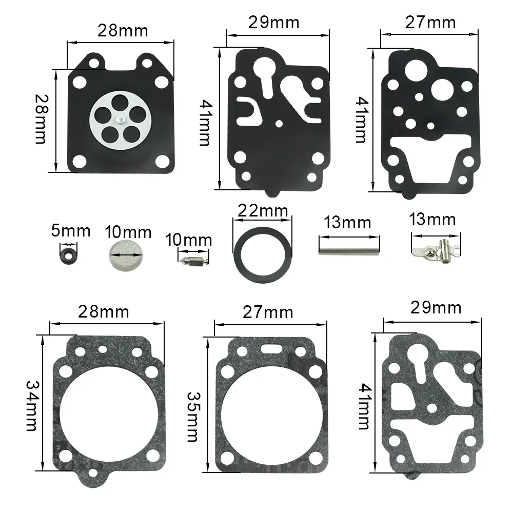 10pcs Carb Carburetor Gasket Needle Repair Rebuild Diaphragm for Walbro K20-WYJ Echo Husqvarna Toro Ryobi Homelite Trimmer