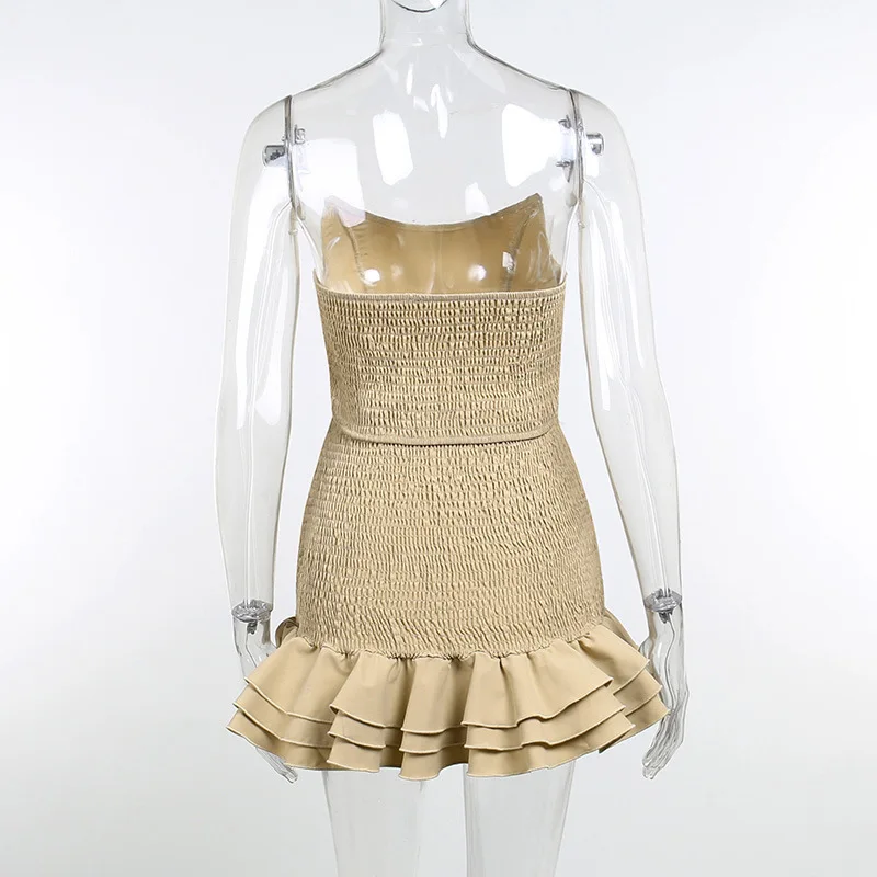 Conjunto de 2 piezas de camiseta sin mangas ajustada con espalda descubierta y falda acampanada con volantes fruncidos para mujer, moda de verano sexy 2025