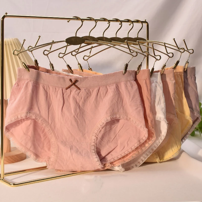 

New Graphene Mid-waist Underwear Women's Solid Color Small Flower Briefs