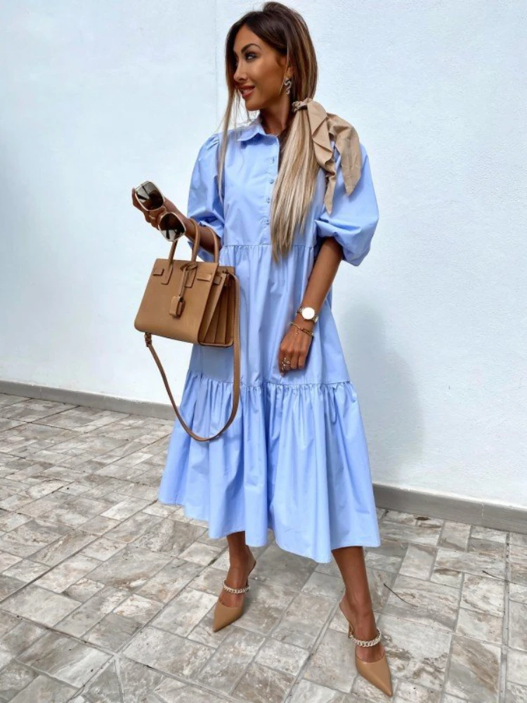 

New In Dresses Summer Dress for Women 2023 Solid Shirt Dress Lapel Loose Long Dress White Dress Streetwear Robe Women Clothing